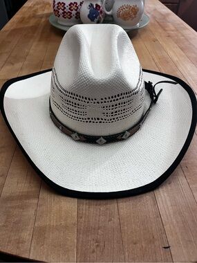 Western Express Inc White Straw Cowboy Hat | Ventilated Western Hat Rodeo Ranch